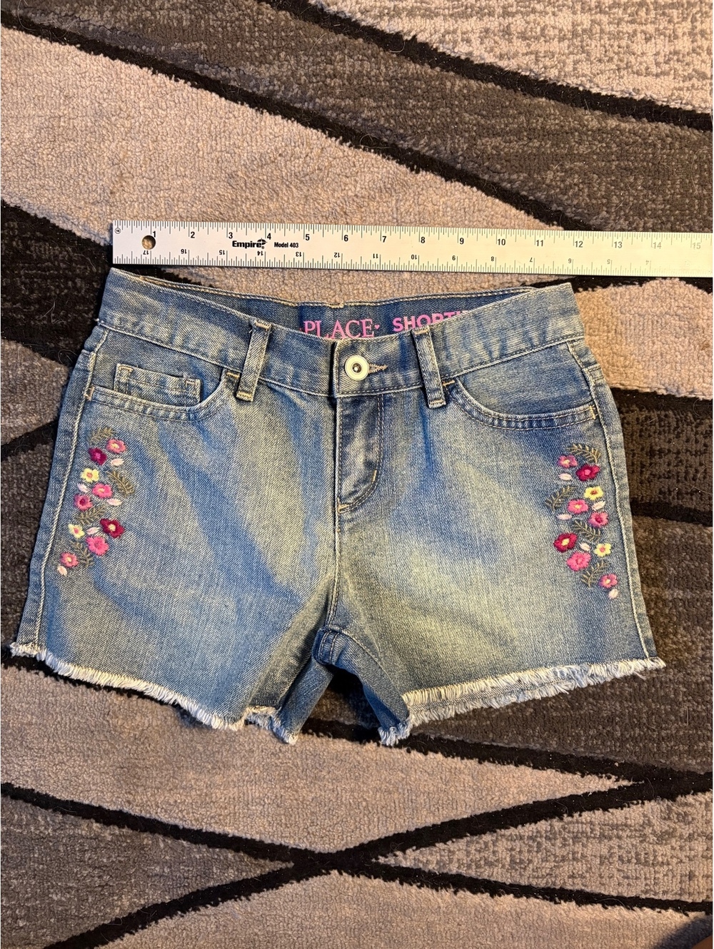 Y2K Light Wash Denim Shorts with Floral Embroidery #12